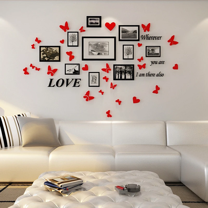 

Butterfly Acrylic mirror wall stickers Bedroom living room Photos of wall decor Home Frame combination DIY art wall decor