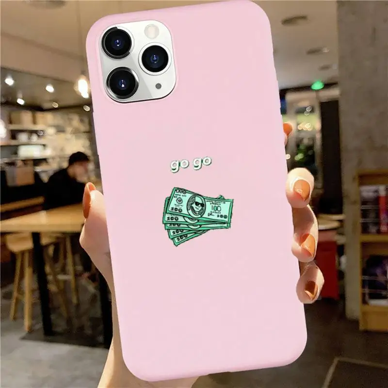 

US Big Money 100 Dollars Phone Case Pink Candy Color for iPhone 6 7 8 11 12 s mini pro X XS XR MAX Plus