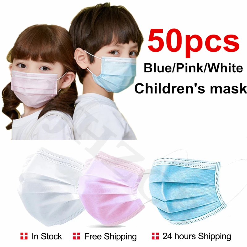 

50pcs Child Kids Mask Disposable Mouth Face Mask 3 Layers Meltblown Filter Safe Breathable Disposable Children's Face Mouth Mask