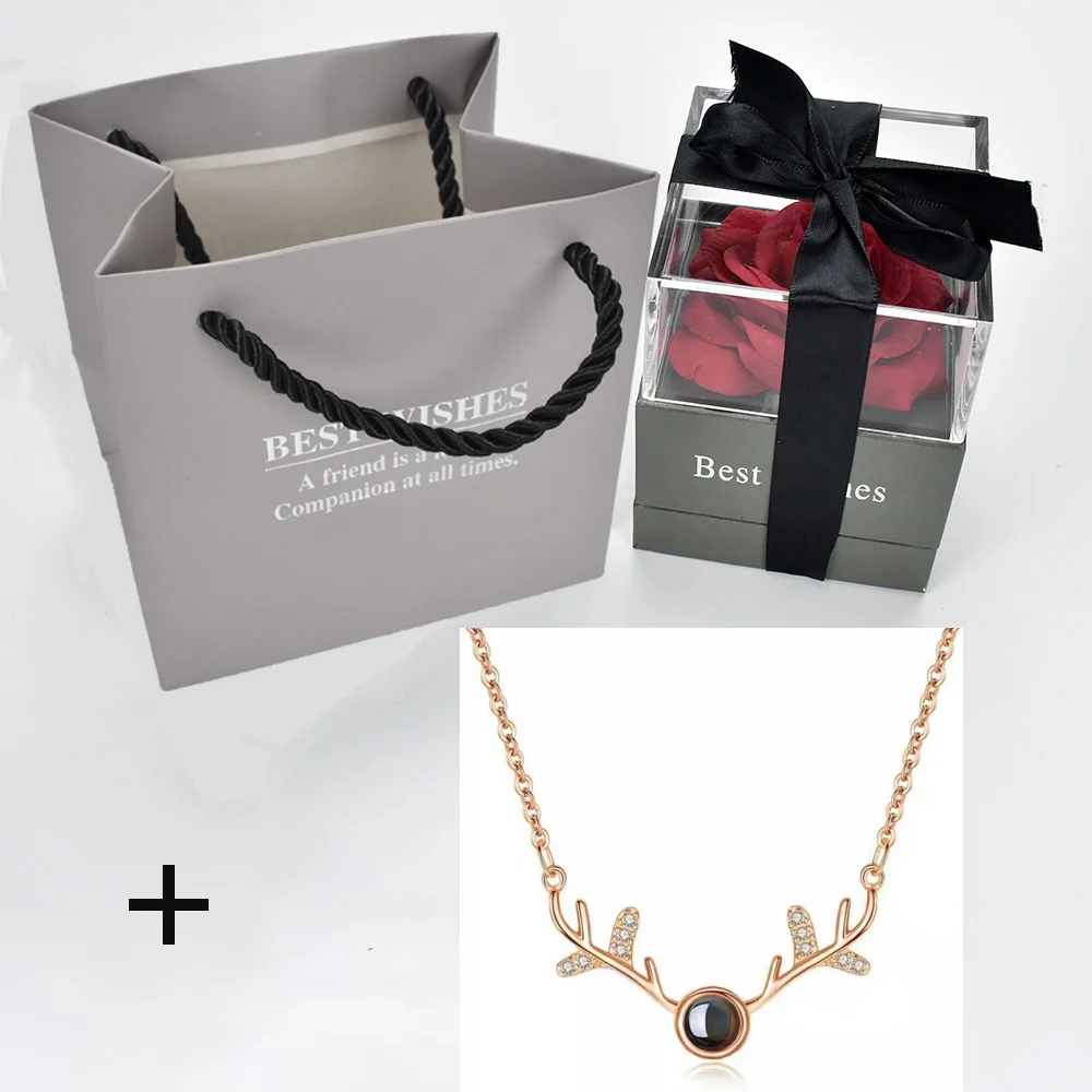 box with necklace 21 Unfade цветок Роза шкатулка с сюрпризом 100 языков я люблю тебя ожерелье необычный подарок для матери подруги - Цвет: box with necklace 21