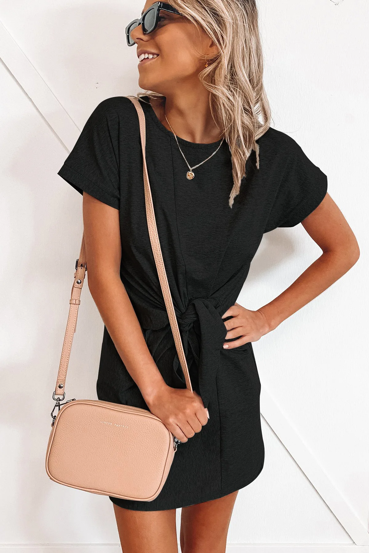 

Fashion Loose Dress Women Dress Solid Short Sleeve Summer Women Clothing Bandage Casual Dress