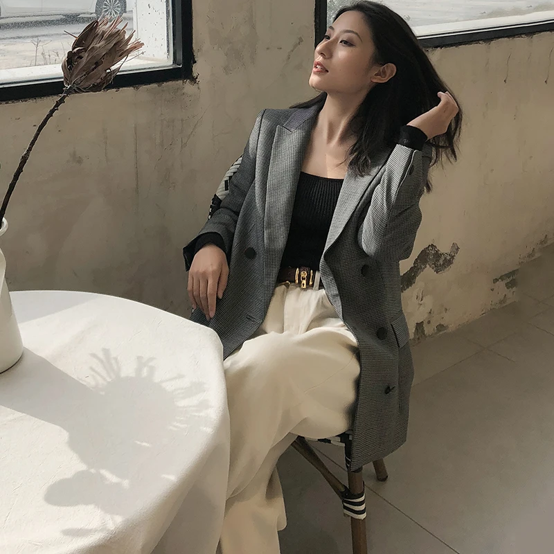 Женский Повседневный офисный пиджак в Корейском стиле блейзер ретро Осень-зима