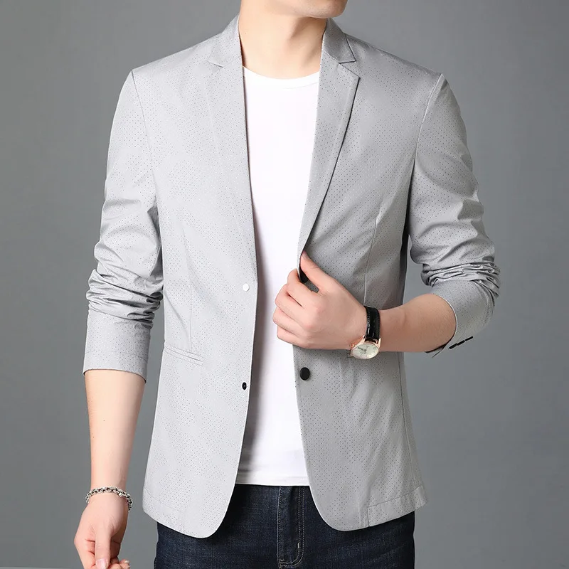 

Мужской сетчатый Блейзер, повседневный костюм, куртка, Мужское пальто на весну и осень, однобортный Блейзер, Мужской приталенный костюм, муж...