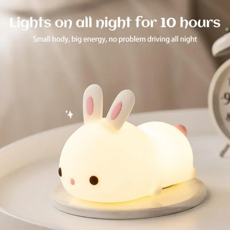 

Силиконовый ночник в виде кролика с зарядкой по USB, носветильник светильник с сенсорным датчиком, прикроватная лампа для спальни, с дистанци...