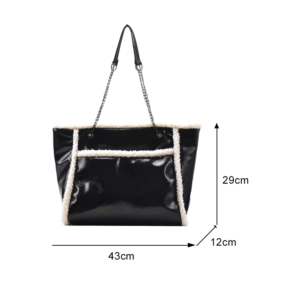 

Portable Shoulder Crossbody Bag Women Plush PU Large Capacity Chain Handbags Autumn Commuter Satchel