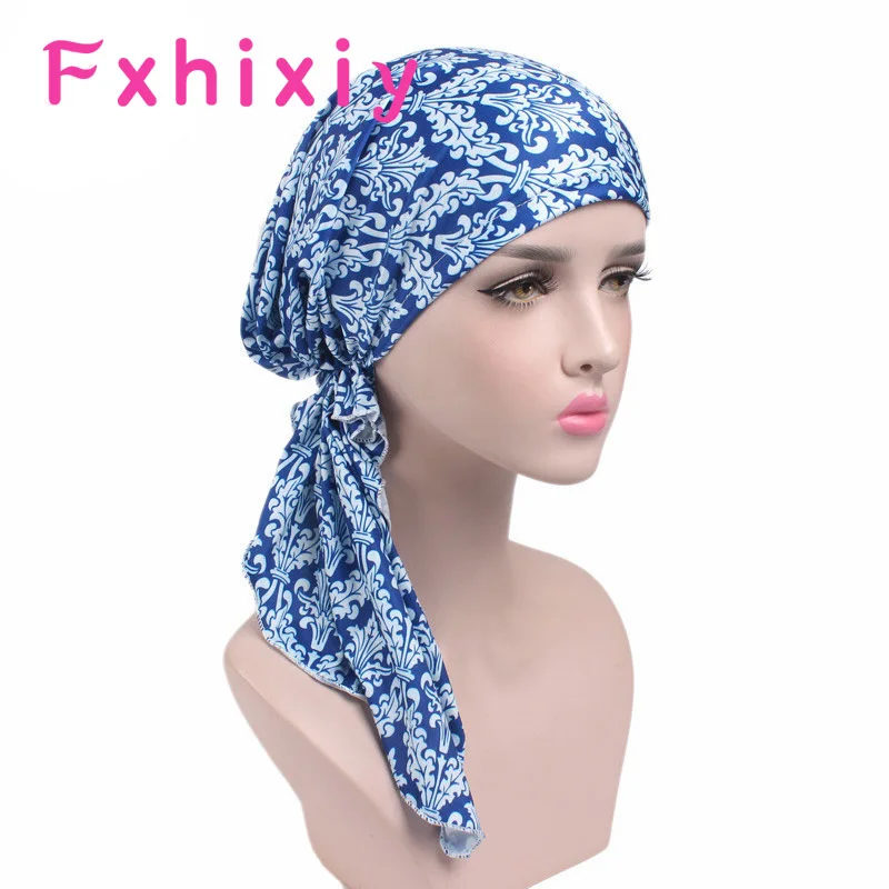 

New Women Soft Scarf Cotton Print Floral Turban Hat Chemo Beanies Lined Pre-Tied Headwear Hair Wrap Bandana for Cancer
