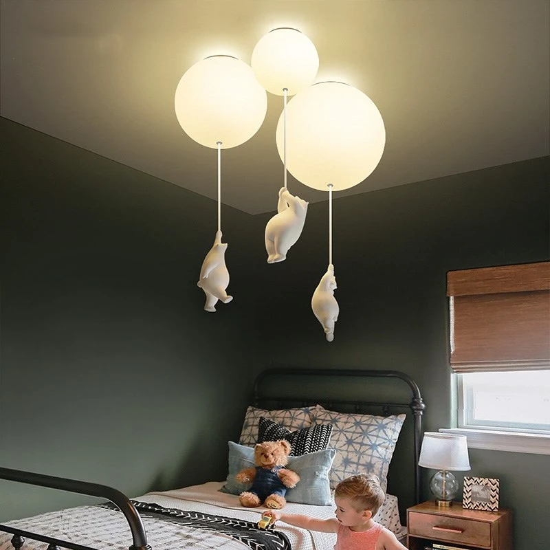 Lámpara de techo moderna con diseño de oso de dibujos animados, luces LED cálidas para habitación de niños, sala de estar, decoración del hogar, accesorios de iluminación