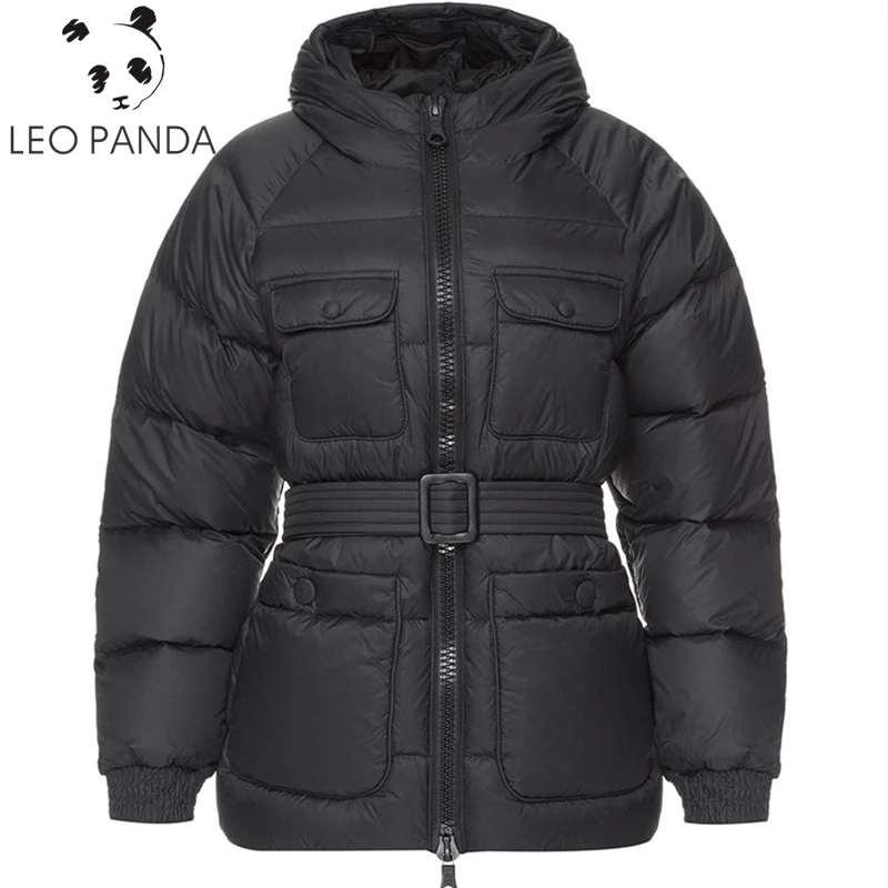 Новое зимнее пальто женское осеннее пуховое модные куртки с поясом на шнуровке