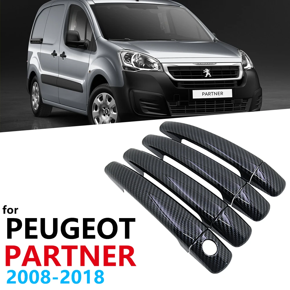 Глянцевая черная накладка на дверные ручки из углеродного волокна для Peugeot Partner