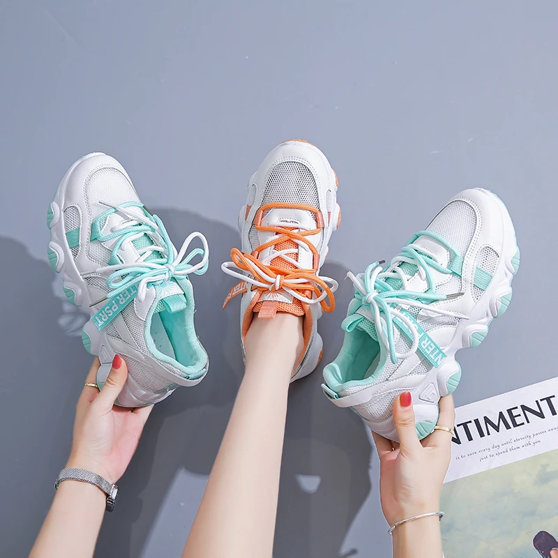 

2021 Summer Shallow Mouth Mesh Sneakers Color: Orange Green w191
