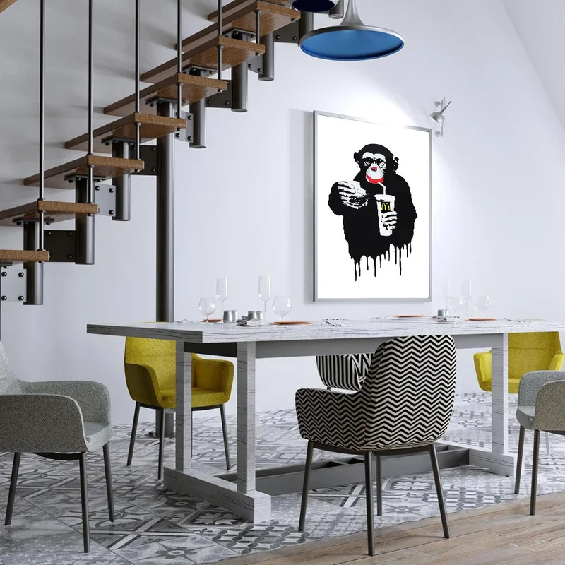 Современная забавная картина обезьяна ест бургеров на холсте настенное