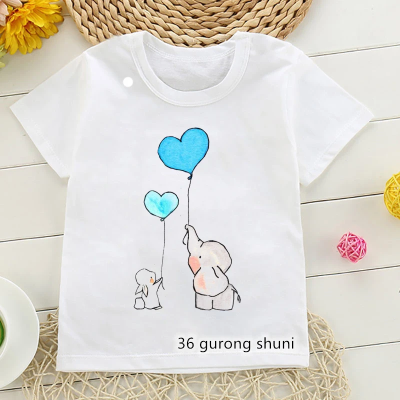 T-shirt fot boys/girls funny Elephant and balloon cartoon print kids t shirt summer tee boys/girls universal clothes white tops funny cute hedgehog animal printed boys girls clothes super mom and children tshirt girls summer tops tee shirt white t shirt