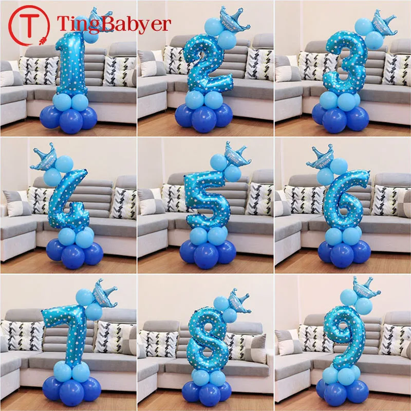 

1st 1 2 3 4 5 6 7 8 9 Years Happy Birthday Number Foil Latex Balloons Boy Prince Party Decorations Kids Baby Shower Suppiles