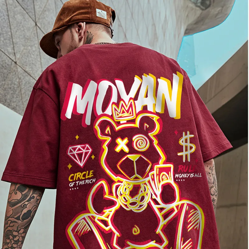

2021 Hip Hop tshirt Harajuku Short Sleeve Loose Men Poker bear T Shirt Casual O-neck Summer Brand Oversized Punk Clothes