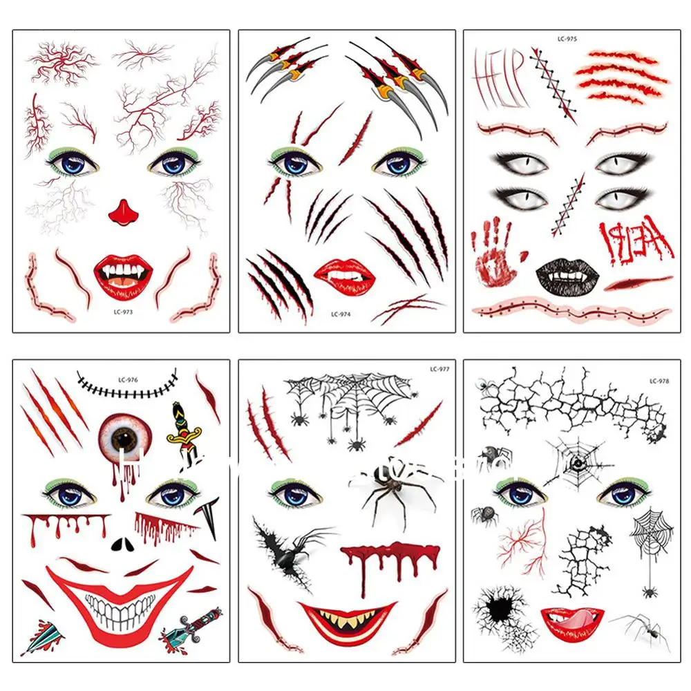 New Halloween Holiday Face Makeup and Terror Spider Scar Mask Design Fake Temporary Waterproof Tattoo Sticker | Красота и здоровье