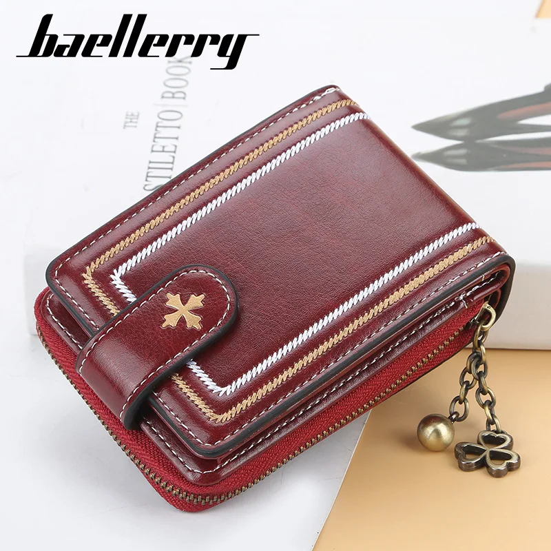 

Baellerry Women Retro Short Wallet Ladies Solid Color Coin Pocket Female Buckle Zipper Multi-function Clutch Bags monedero mujer