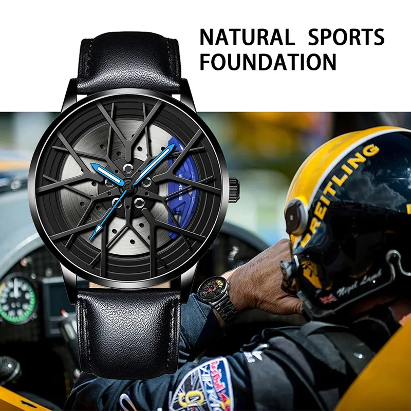 

BORUSE Classic 3D Stereo Skeleton Car Wheel Men's Watches Fashion Student Casual Men Clock Simple Sports Wristwatches Male