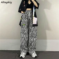 hip hop pants women high street zebra print harajuku unisex teens trousers oversized preppy ins vintage all match womens pant