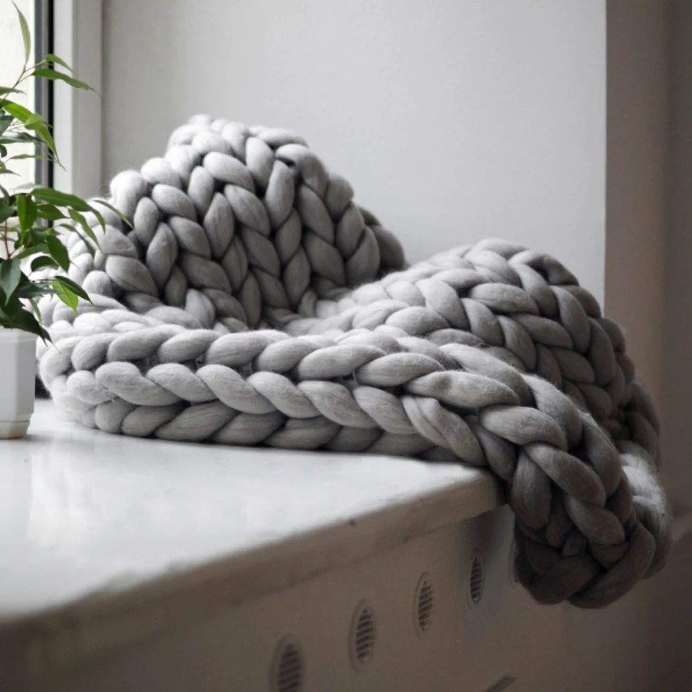 

Cozy Chunky Knitted Blanket Thick Handmade Yarn Chair Sofa Blanket Nordic Home Decor Gift Chair Warm Yarn Photography