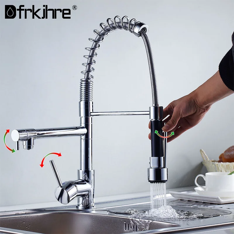 

Chrome Kitchen Faucet Pull Down Sprayer Vessel Sink Faucet 360° Rotating Mixer Tap Single Hole Swivel Spouts Dual Sprayers