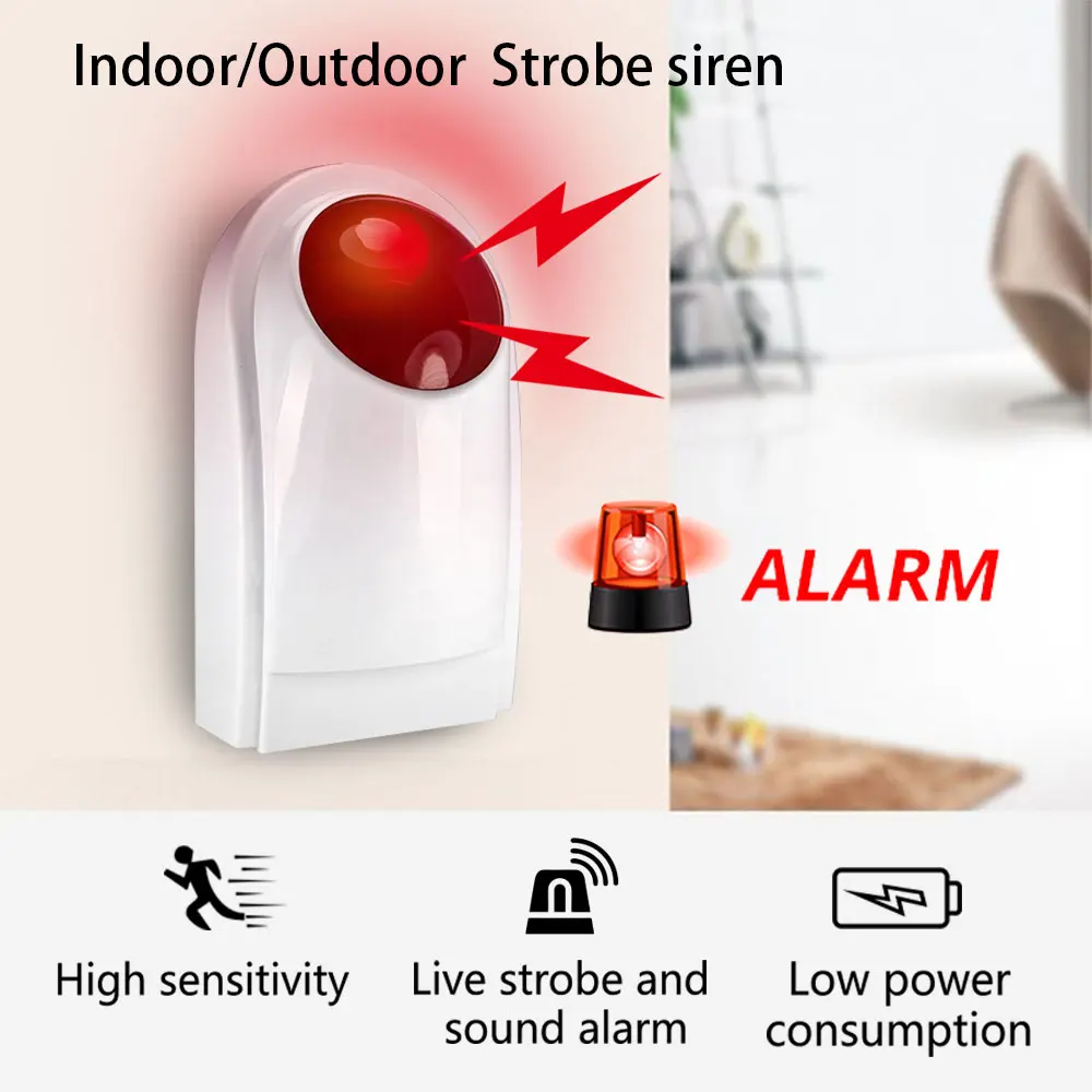 YAOSHENG Mini Alarm Horn Strobe Sensor 433mhz Wireless Strobe Siren for GSM Standalone Hotel Home Security Alarm Panel System