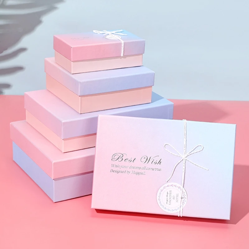 

Valentine's Day Gift Box Simple Gradient Design Present Container with Lid Multipurpose for Christmas Graduations Party K3NA