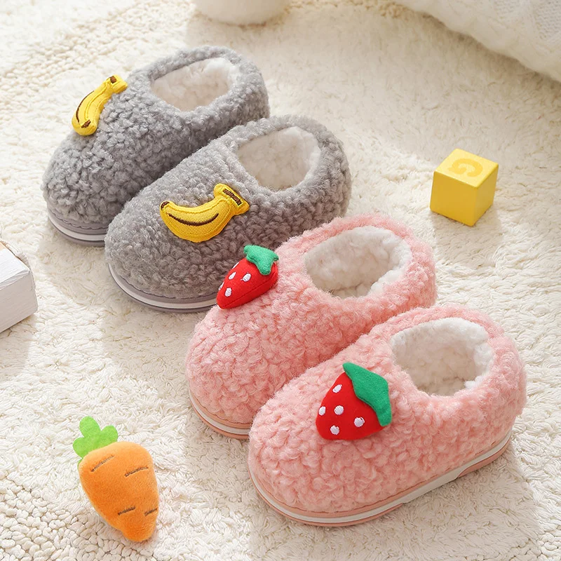 

ZM02 TOPRINCESS Baby Cotton Slippers Cute Strawberry Kids Slippers Comfortable Baby Warm Winter Spring Kids Plush House Slippers