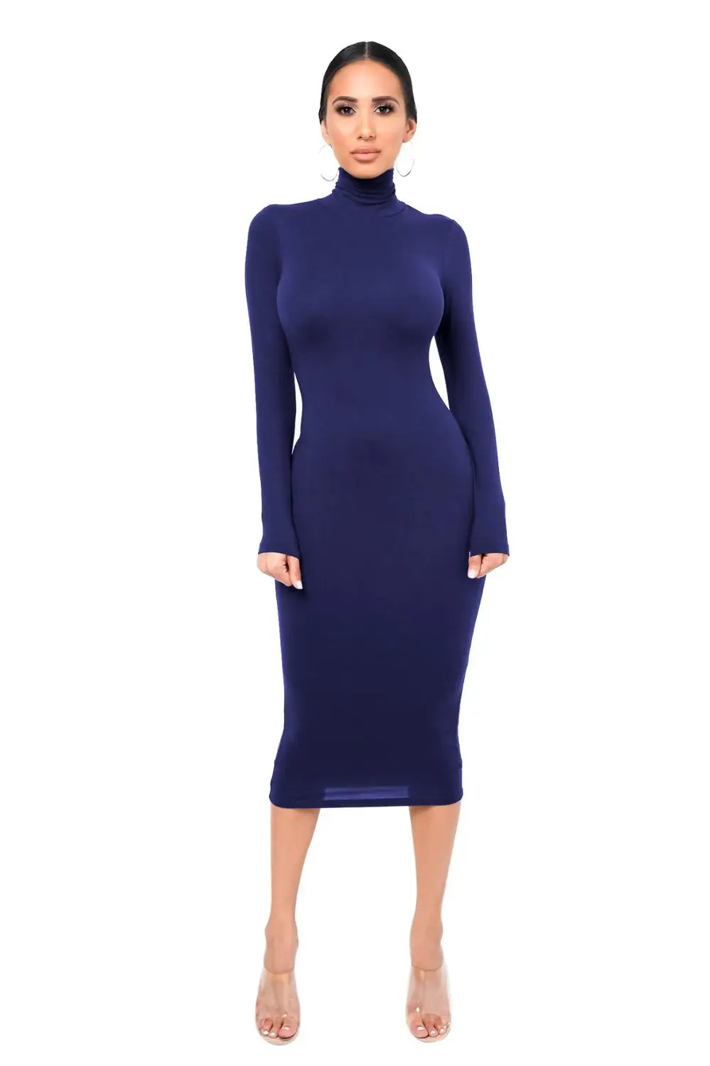 Sexy Women Long Sleeve Turtleneck Bodycon Dress Autumn Winter New Solid Casual Slim Package Hip Thick Fashion Party Vestidos