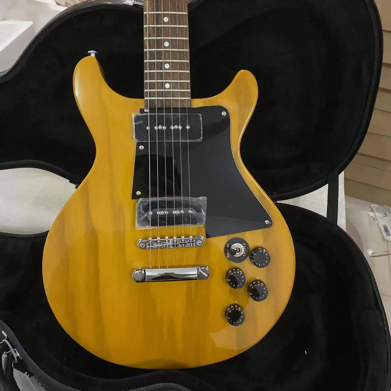 1960 детская Специальная двойная репродукция электрическая гитара прозрачный желтый цвет Высокое качество гитара бесплатная доставка