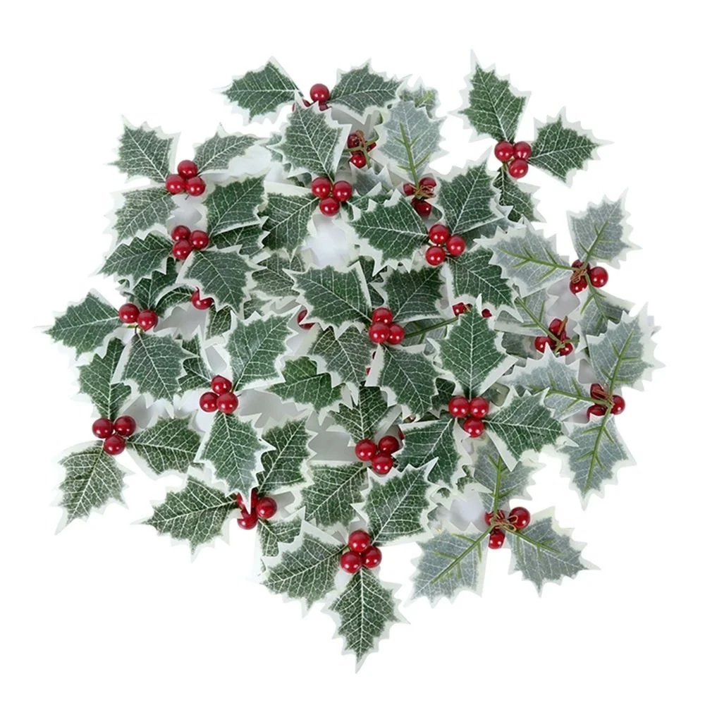 

Искусственные рождественские листья красной ягоды, украшение «сделай сам» для свадьбы, праздника, сада, рождественской елки, 10 шт.