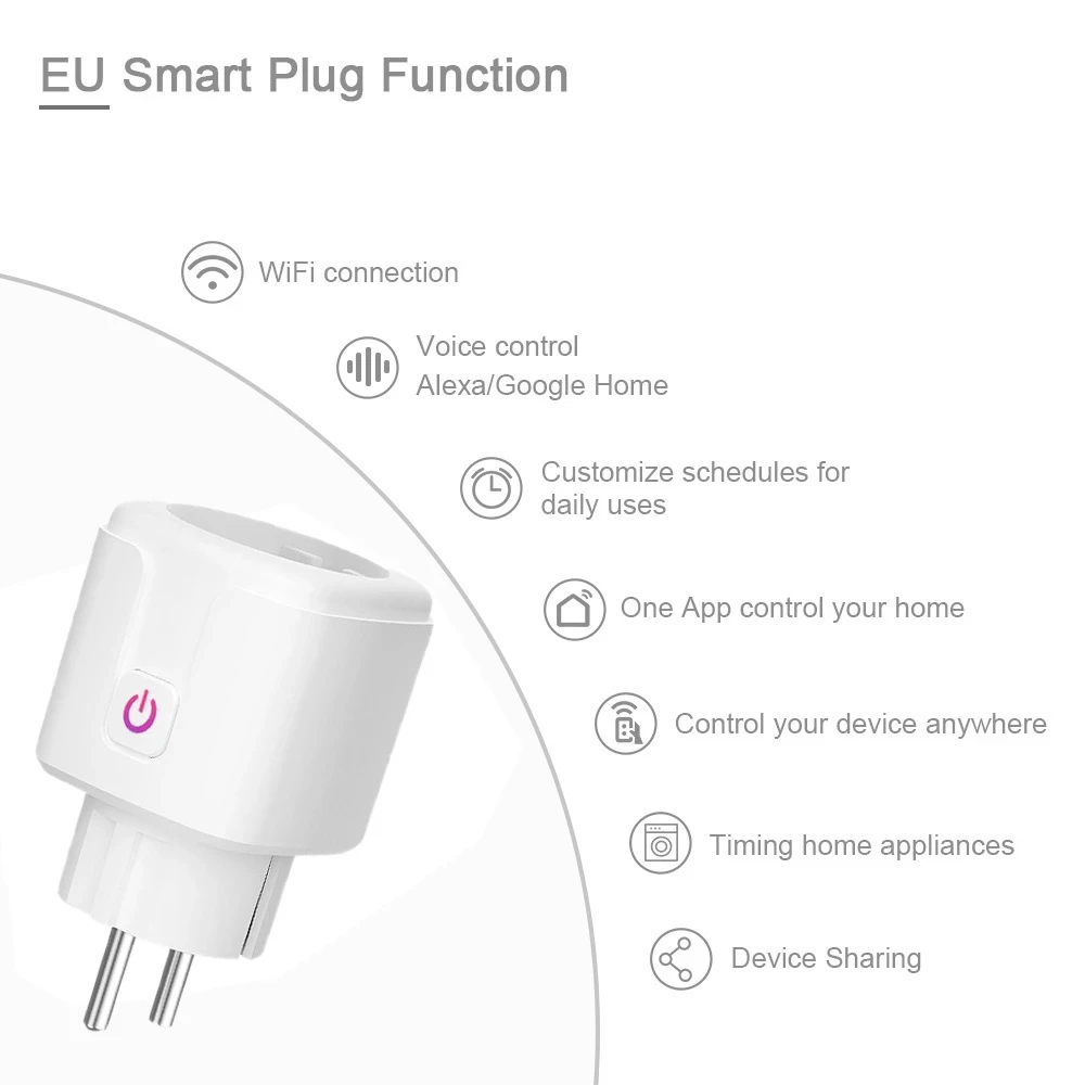 Wi Fi Smart Plug 16A ЕС Бразилия Tuya Беспроводной пульт дистанционного управления