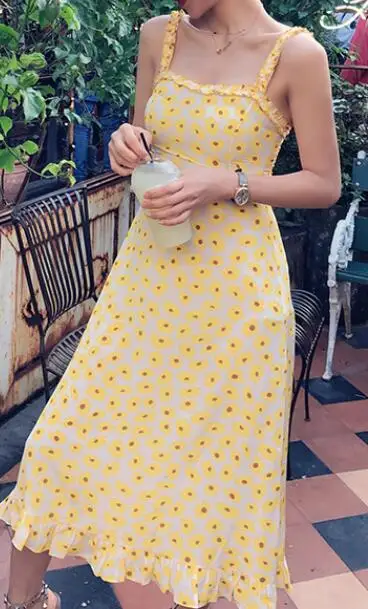 Elfbop шелк и вискоза женское желтое свежее маргаритки праздничное пляжное платье в