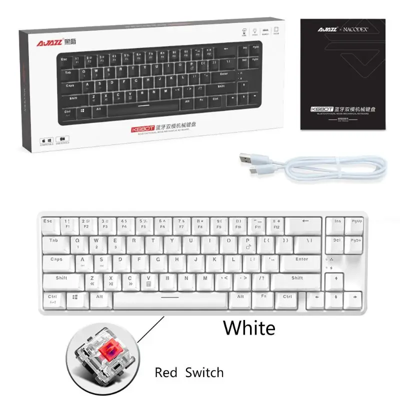 Wired Bluetooth 68 Keys with Anti-ghosting Design Mechanical Keyboard for Ajazz K680t Different Backlight Modes Type C 1000mAh R |