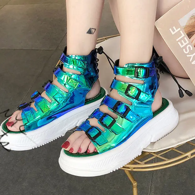 

All-Match Platform High-Top Women's Roman Style Thick Bottom Colorful Belt Buckle Casual Sandal Women's Ankle Martens Boots