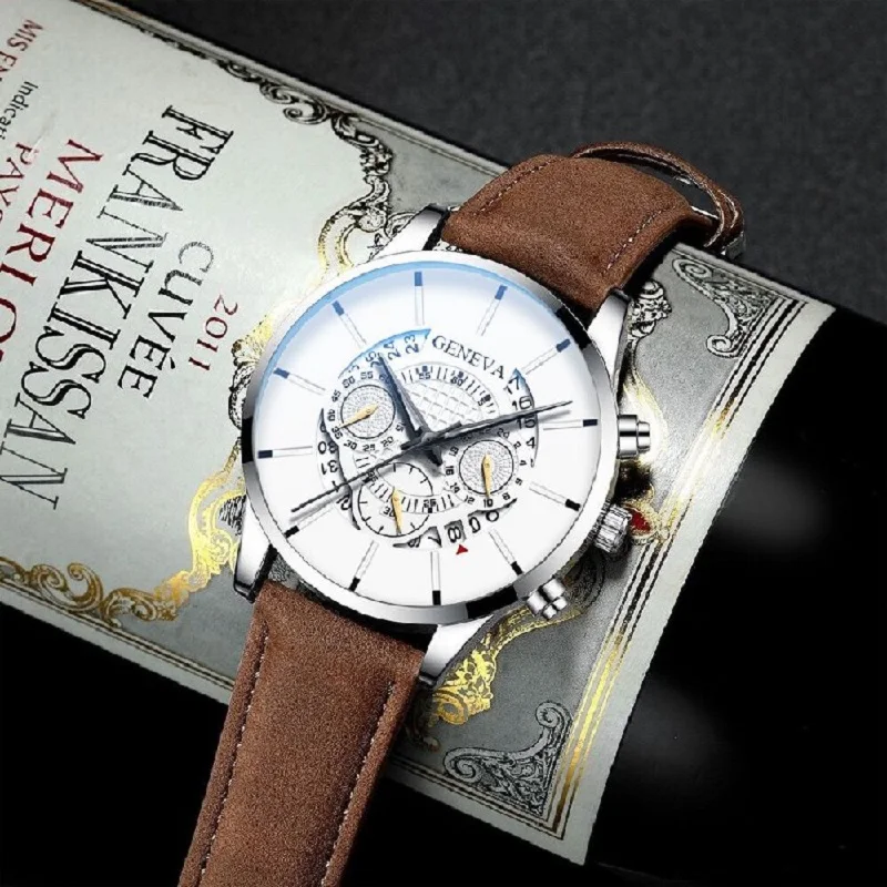 Часы наручные мужские кварцевые с кожаным ремешком спортивные роскошные