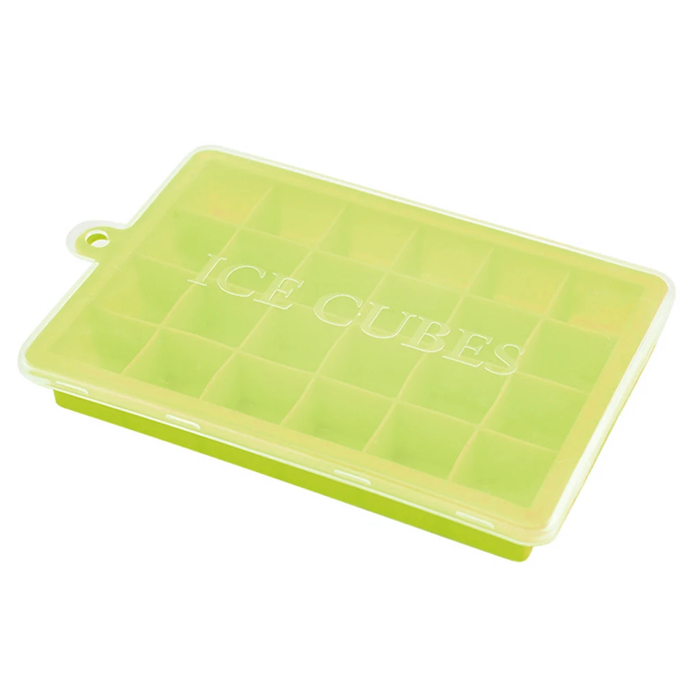 Green with Lid 24 Сетки Экологичная силиконовая форма льда Куб лоток с крышкой маленькие фрукты льда изготовитель ледяных кубиков делая сладкое мороженое формы для мороженого - Цвет: Green with Lid
