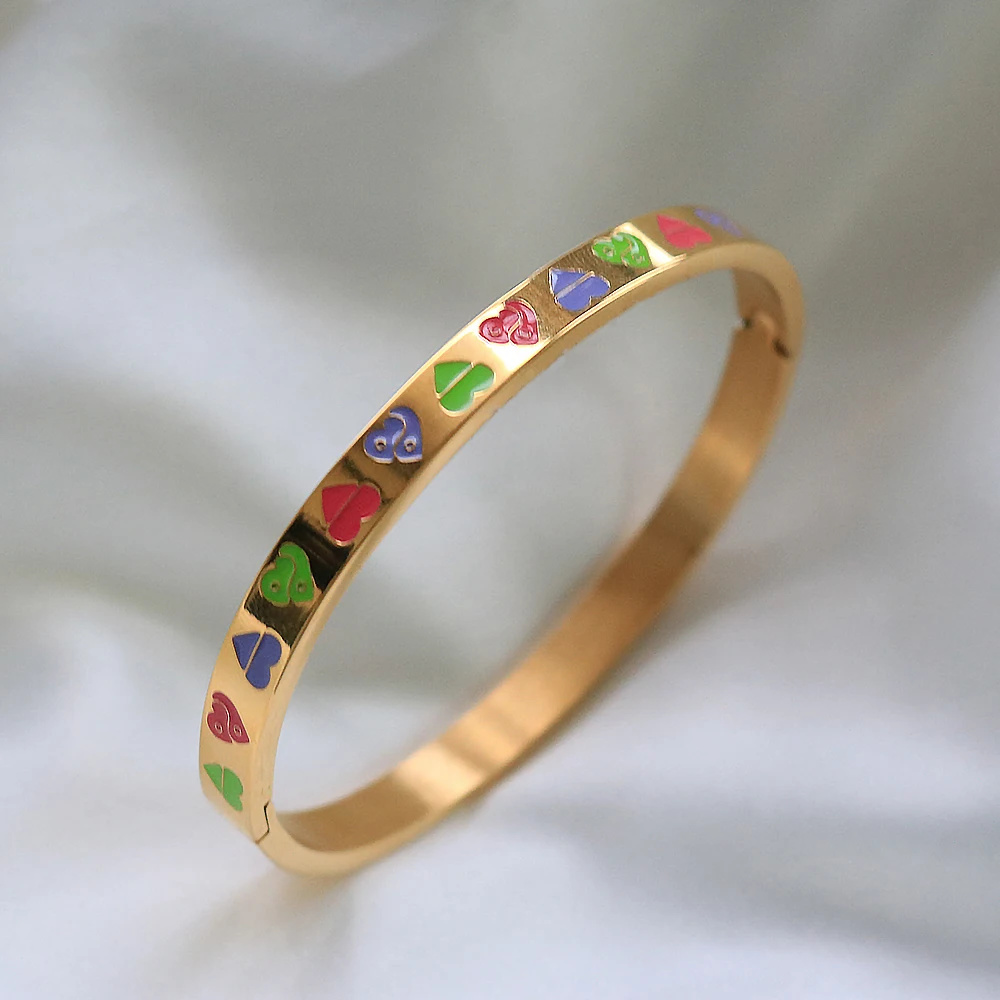 

JINHUI Colorful Love Heart Bangles Bracelet Oil Dripping Yin Yang Bracelets For Women Girls Couple Stainless Steel Jewelry Gift