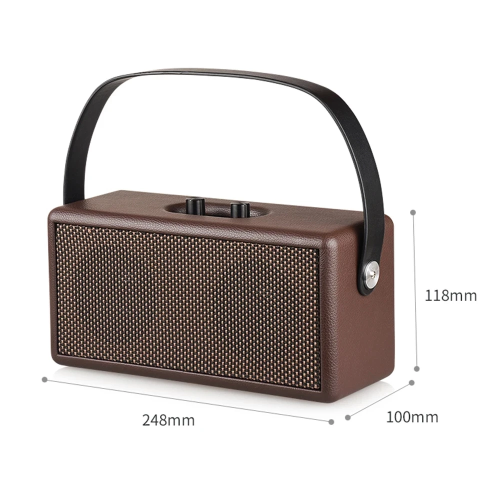 Портативная ретро деревянная Bluetooth колонка D30 с мощным басом, высокой громкостью, кожаной ручкой и поддержкой аудио на TF-карте, U-диске, AUX для музыки.