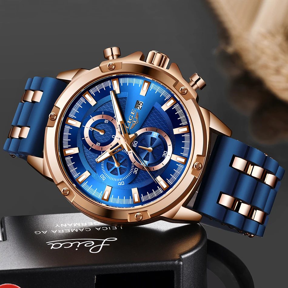 Мужские водонепроницаемые кварцевые часы с силиконовым ремешком в стиле