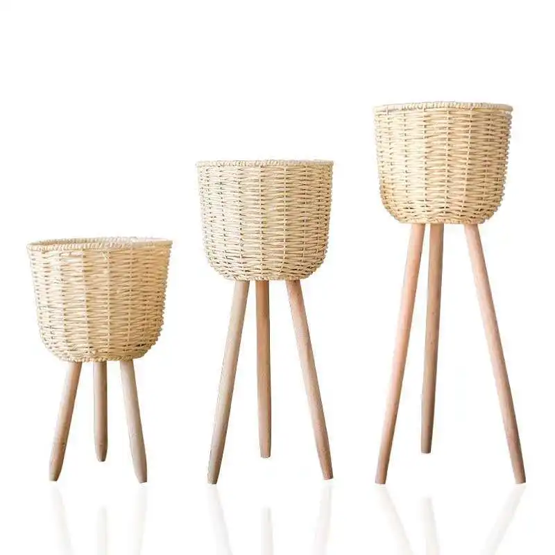 

2020 New Handmade Bamboo Storage Baskets Laundry Straw Patchwork Wicker Rattan Seagrass Belly Garden Flower Pot Planter Basket
