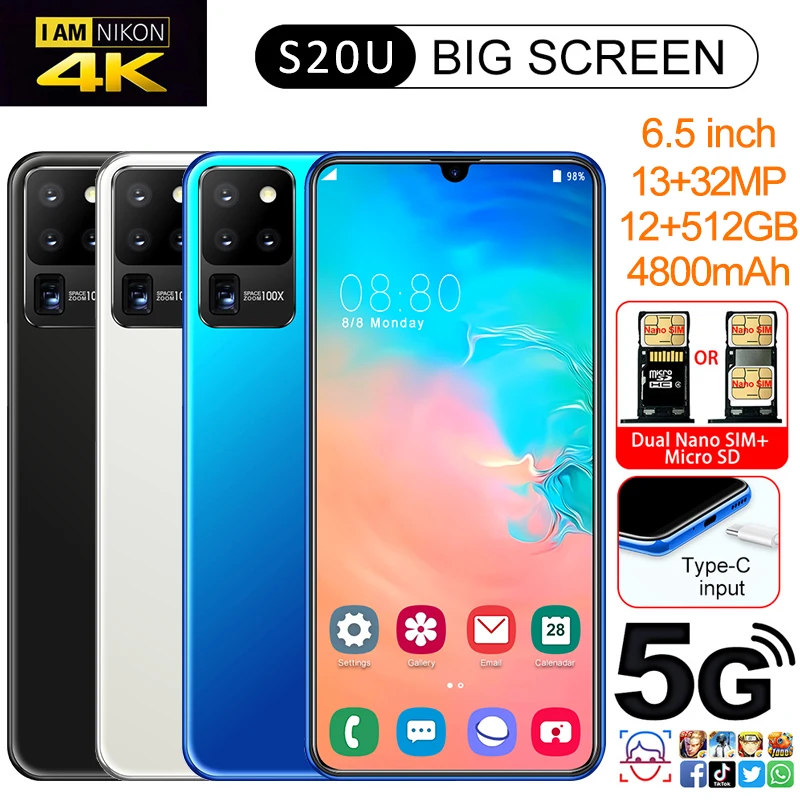 

6.7 Inch Global Version S20U 12GB RAM 512GB ROM 13+32MP Andriod 10 Smartphones Ten Core MTK6889 Dual SIM 4G 5G Really Cell Phone