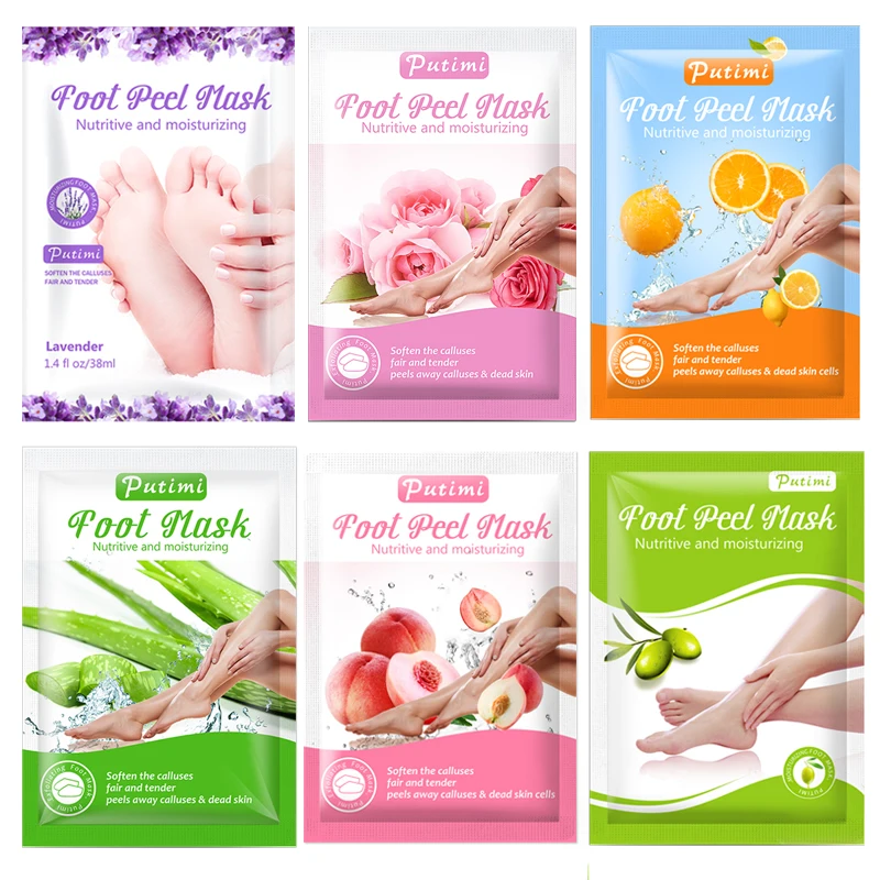 

PUTIMI 6packs Exfoliating Foot Mask Peeling Exfoliating Dead Skin Remover Calluses Foot Peel Socks Mask Whitening Foot Patch