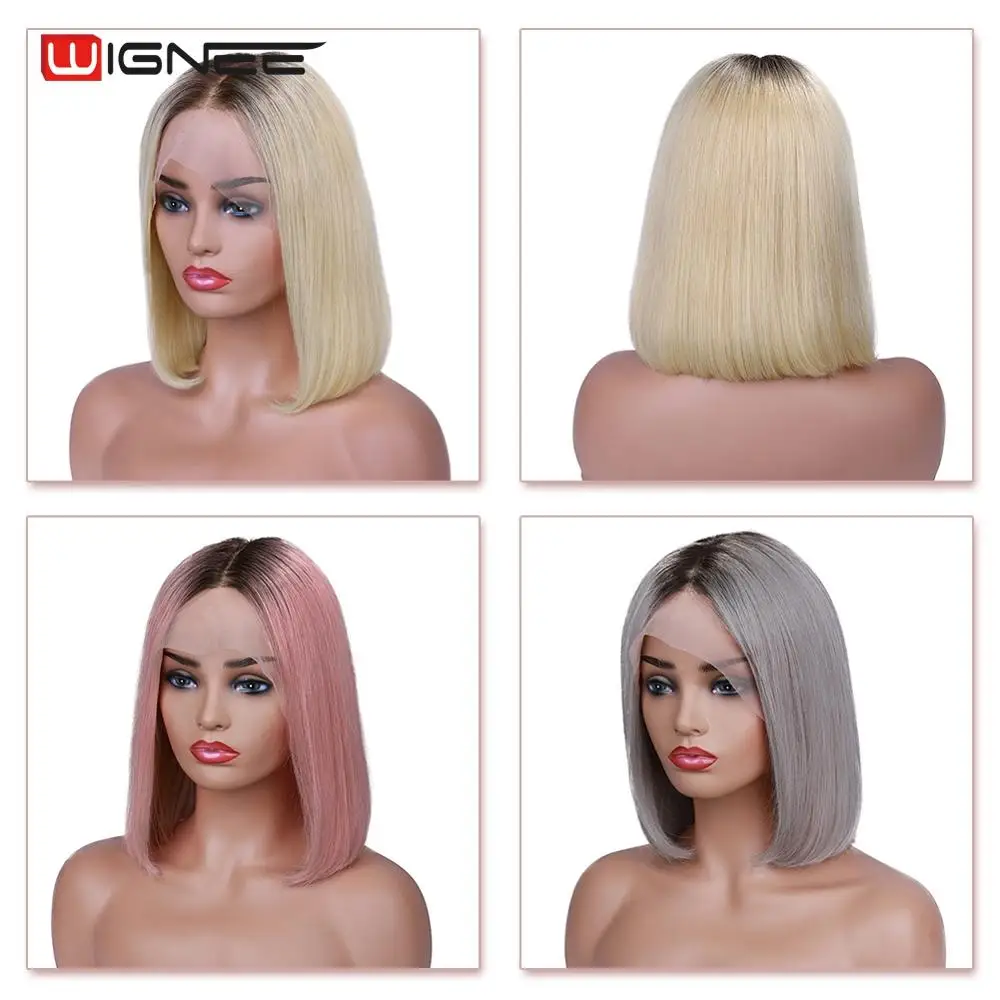 Wignee кружевные передние короткие прямые волосы Боб человеческие парики для
