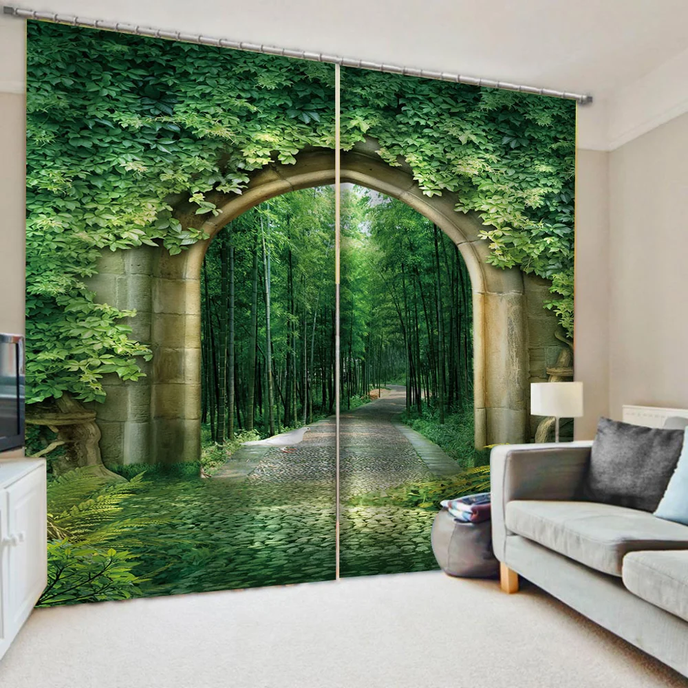 

2Pcs/Set green scenery curtains window curtains for living room bedroom blackout curtains