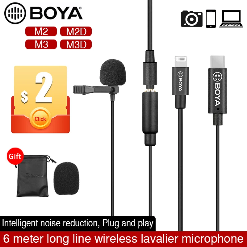 BOYA BY M2 /M2D /M3/M3D двойная головка микрофона петличный отворот мини всенаправленный микрофон для iPhone iPad ноутбука