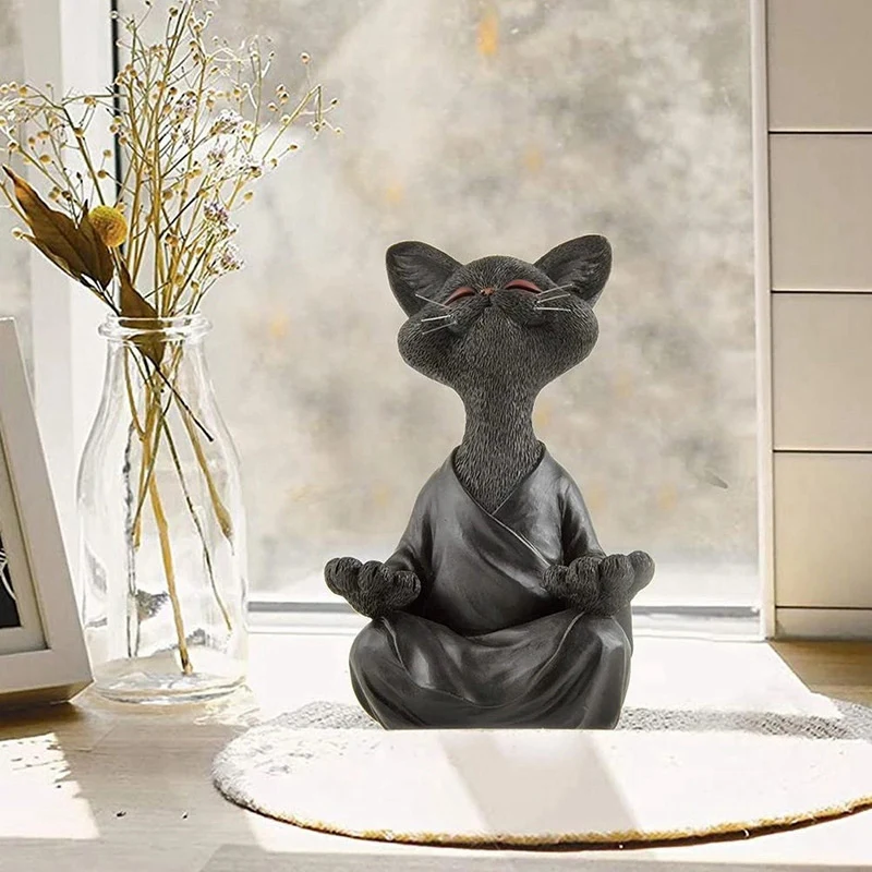 Whimsical Buddha Cat Meditating Yoga Pose Figurines Home Decor Art Sculptures Desktop Decoration Ornament | Дом и сад
