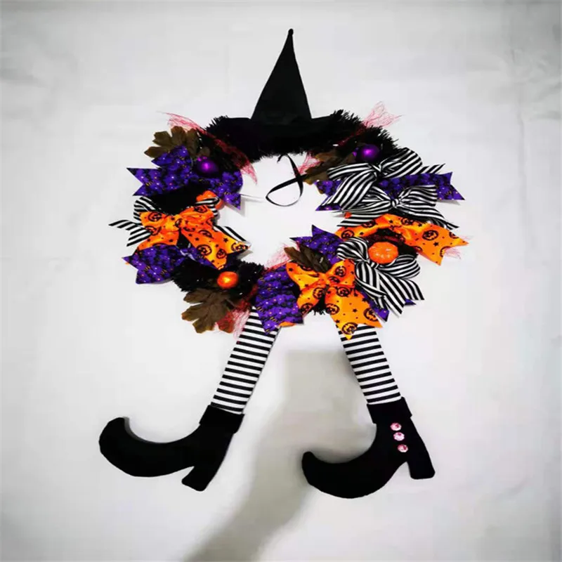 

Halloween Wreath Door Hanging Decoration Halloween Witch Hat Leg Pumpkin Door Wreath Happy Halloween Party Home Party Supplies