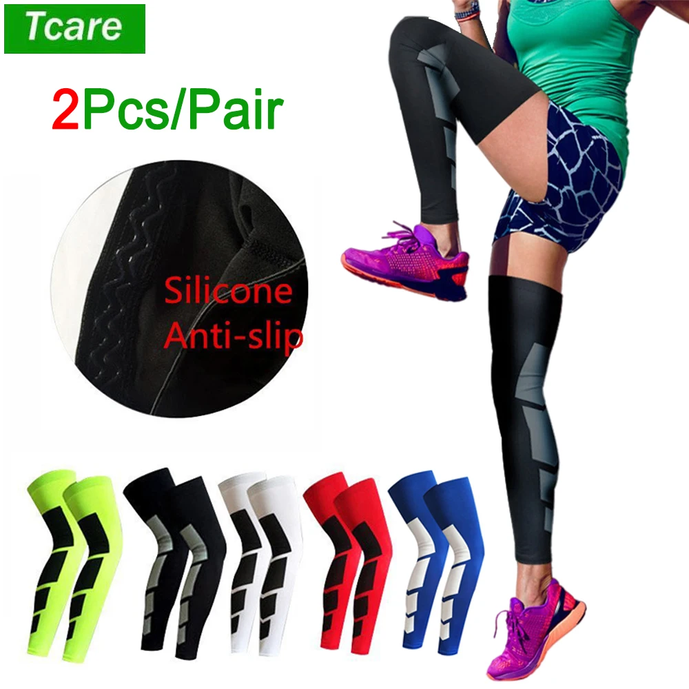 

Tcare 2Pcs Men Women Anti Slip Full Length Compression Leg Sleeves Calf & Shin Splint Support Protect for Pain Relief & Recovery