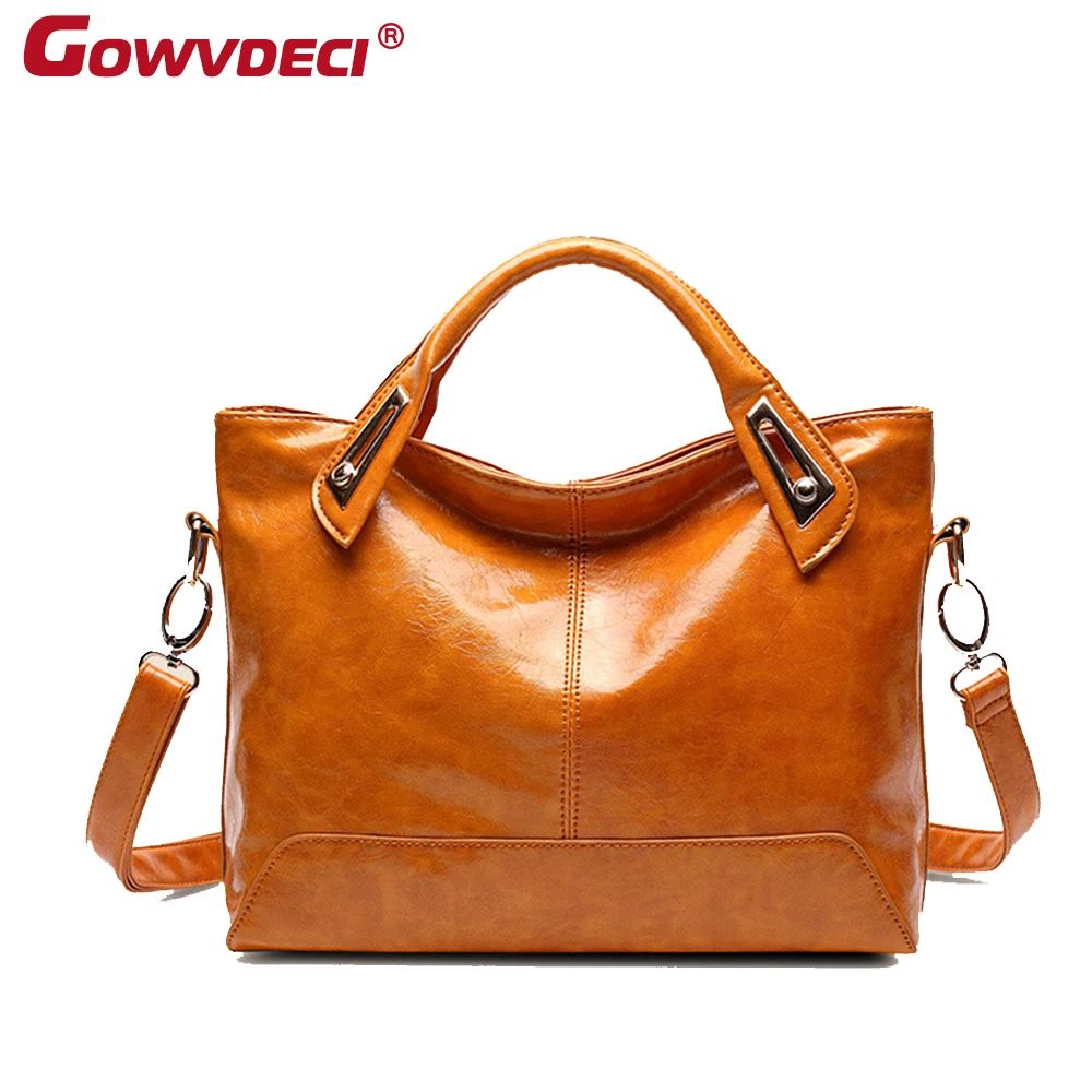 New female bag casual fashion commute PU female bag retro oil wax leather handbag shoulder bag