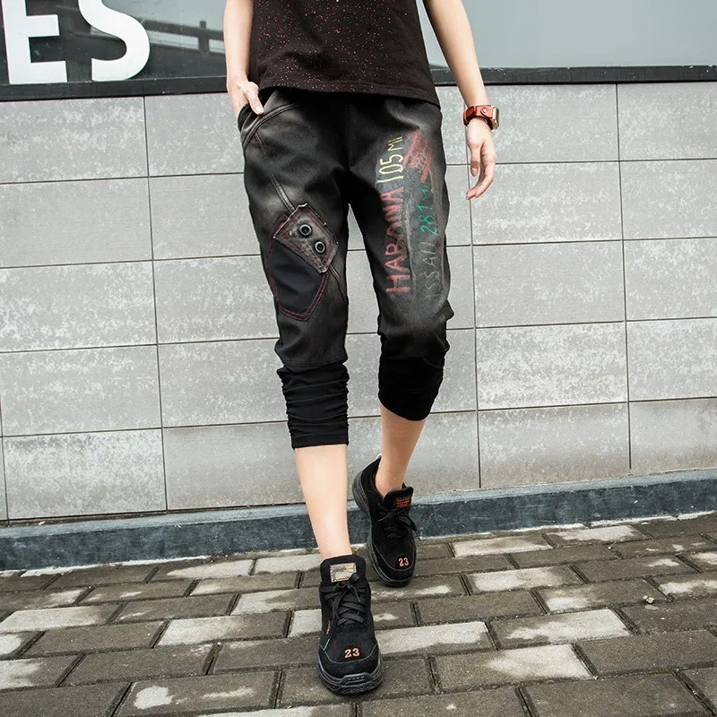 Повседневные летние женские лоскутные шаровары с буквенным принтом длиной до